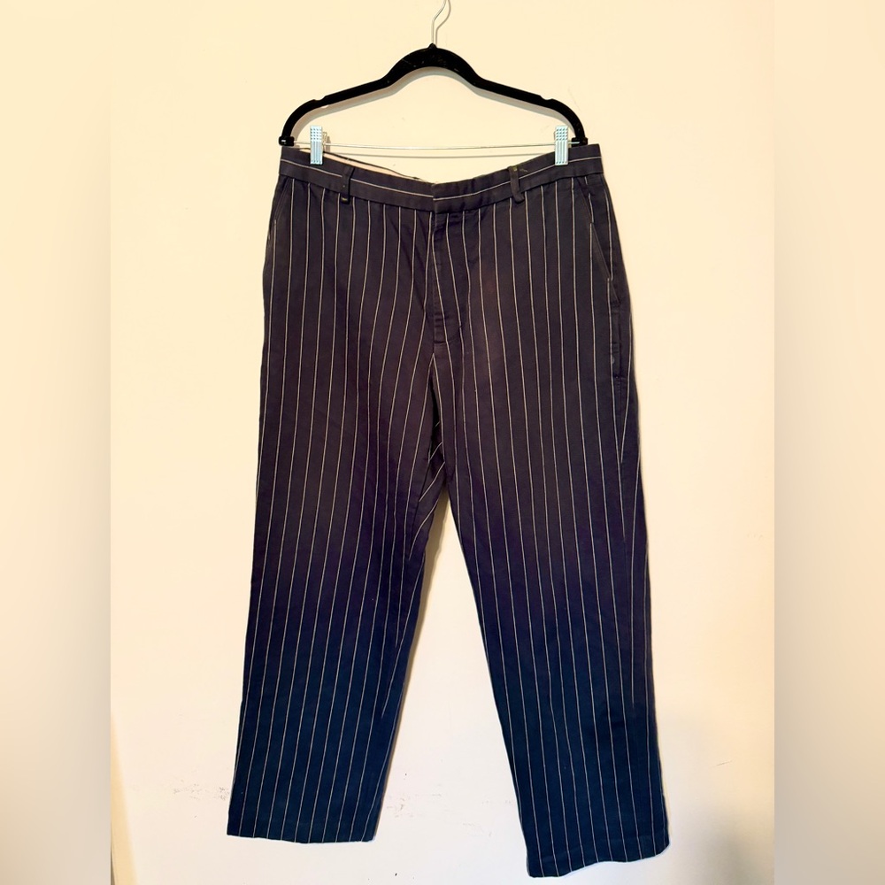 Banana Republic Navy Blue and White Striped Trousers